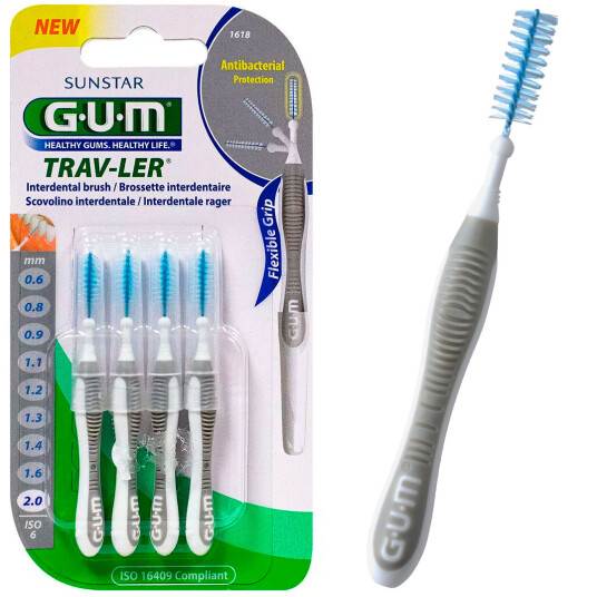 GUM TravLer interdentalbørster 4 pcs. 2,0 mm ISO 6 GRÅ