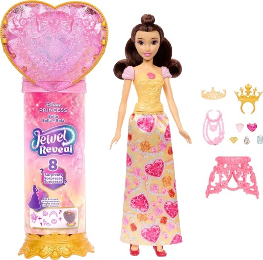 Disney Princess Jewel Reveal Belle Fashion Doll W/ 8 Surprises Including Gem Box & Accessories Pink One Size