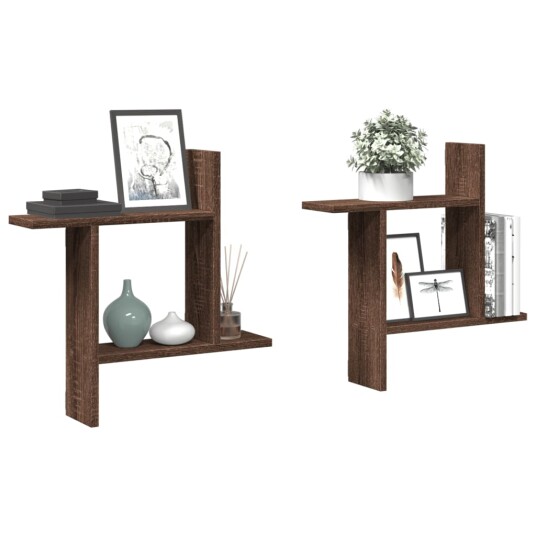 Vegghyller 2 stk brun eik 50x12x50 cm konstruert tre Vegghyller 2 stk brun eik 50x12x50 cm konstruert tre
