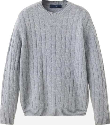 Mango 100% Wool Cable-Knit Jumper - MEDIUM GREY - XXL