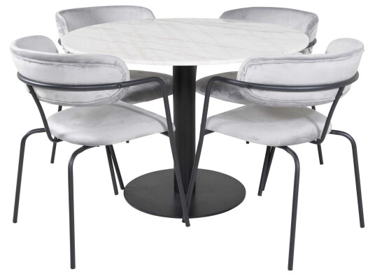 Venture Design Estelle & Arrow spisegruppe Hvit/grå 4 st stoler & bord 106 cm