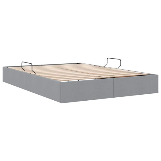 Seng med Oppbevaring med madrass Lysegrå 140 x 190 cm stoff