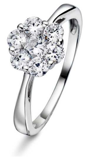 Pan Jewelry, Ring i sølv med zirkonia og rosett, størrelse 54