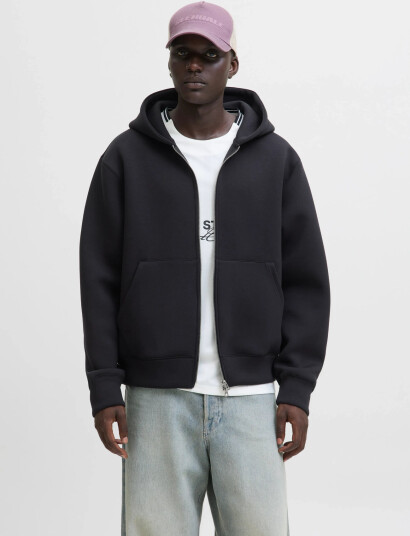 Jack & Jones Jcocover Scuba Sweat Zip Hood Sn   Black   XXL