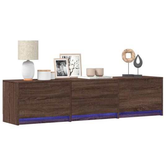 TV-benk med LED brun eik 165x34x40 cm konstruert tre 852256