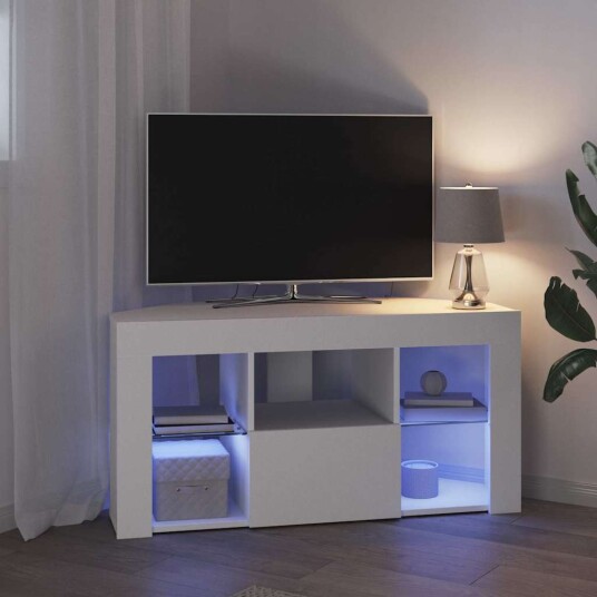 Hjørne LED TV skap Hvit 100 x 40 x 50 cm Konstruert tre Hjørne LED TV skap Hvit 100 x 40 x 50 cm Konstruert tre