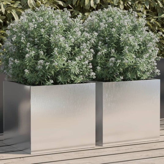 Plantekasser 2 stk sølv 32x30x29 cm rustfritt stål