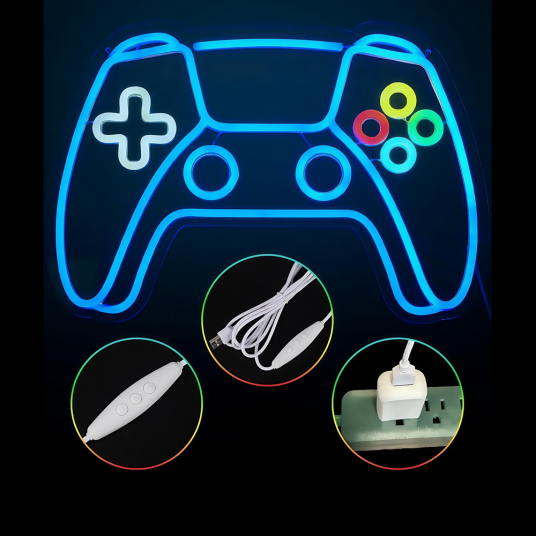 Controller neonskilt gamepad LED lys Stor modell 39x27 cm perfekt for gamingrom