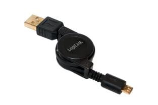 LogiLink USB Kabel A -> micro B St/St retractable, 0,75m sw