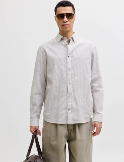Jack & Jones Jjesummer Linen Blend Shirt L/S Sn Grey XXL