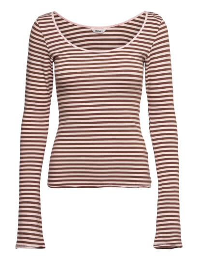 Monki Long Sleeved Slim Fit Scoop Neck Top   Pink   XXS