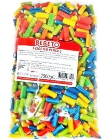 2 kg Bebeto Assorted Pencils   Korte Fylte Godteristenger i Assorterte Fruktsmaker