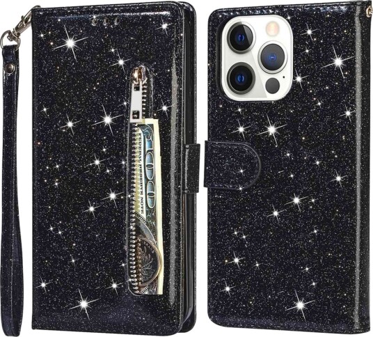 Trolsk Lommebokdeksel Glitter (iPhone 14 Pro Max) Svart