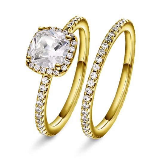 Pan Jewelry 2-i-1 ring i forgylt 925 sølv med zirkonia og cushion