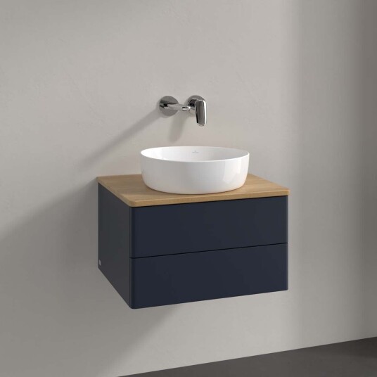 Villeroy & Boch  Antao Servantskap med 2 skuffer 60x50x36 cm u/lys Blå Matt/Eik