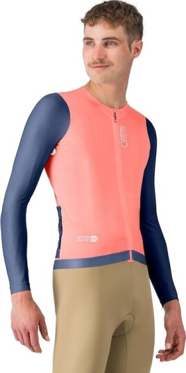 Castelli Coretto LS sykkeltrøye lange ermer brilliant pink/belgian blue/white herre