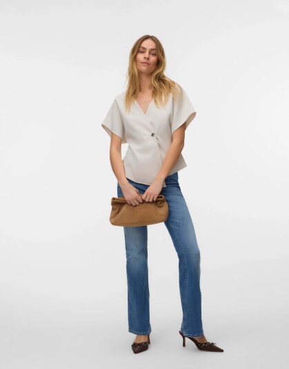 Vero Moda Vmsonja Ss V Neck Top Wvn Exp   Cream   XL