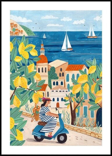 Travel woman on the Amalfi coast Italy Poster Plakat / 70x100cm Travel woman on the Amalfi coast Italy Poster Plakat / 70x100cm