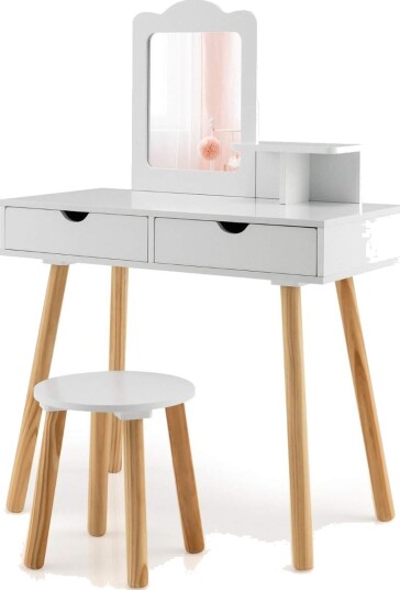 2 i 1 toalettbord for barn skrivebord og krakk med speil 70 x 37 x 100 cm hvit