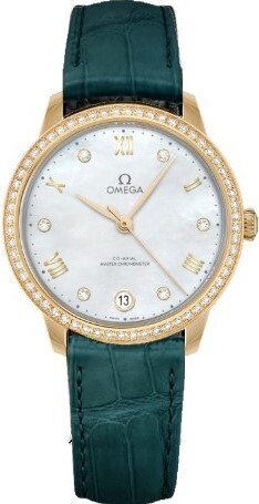 Omega Dameklokke 434.58.34.20.55.002 De Ville Prestige Hvit/Lær Ø34