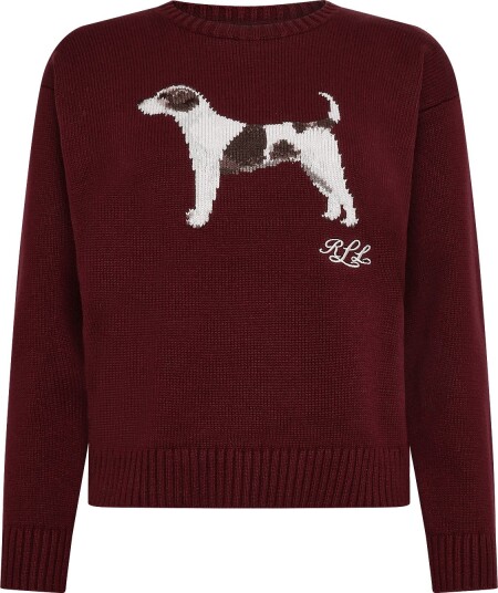 Lauren Ralph Lauren Intarsia Knit Cotton Sweater Burgundy L