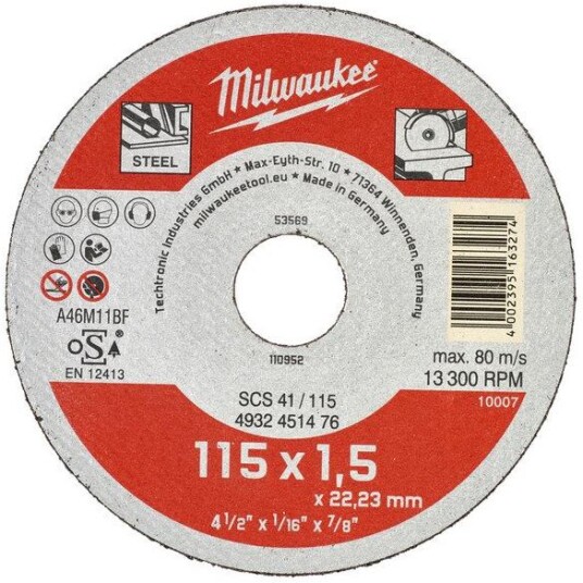 Milwaukee SCS 41 Contractor Kappeskive 115x1,5mm, Maskintilbehør & forbruk