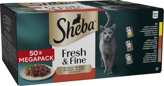 Sheba Våtfôr Fresh & Fine Med Storfekjøtt Og And I Saus Kylling 50 X 50 G