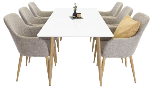 Venture Design Polar & Comfort spisegruppe Hvit/grå 6 st stoler & bord 180 x 90 cm