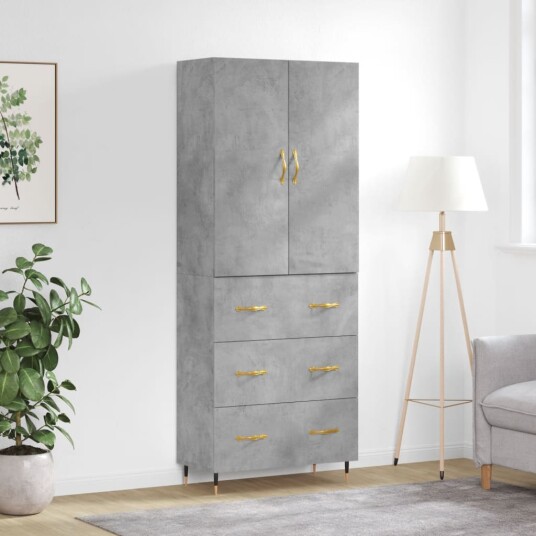 vidaXL Highboard betong grå 69,5x34x180 cm konstruert tre 8720845410803
