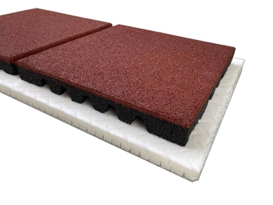 Fallmatte 90mm/Fallhøyde 3,0m SBR 50x50cm Rødbrun 60+30mm Fallmatte 90mm/Fallhøyde 3,0m SBR 50x50cm Rødbrun 60+30mm
