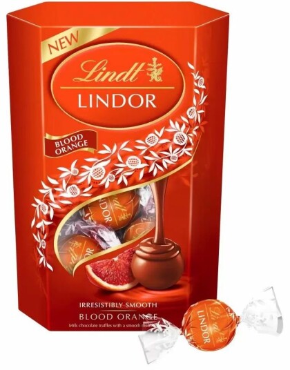 Lindt Lindor Milk Chocolate Blood Orange Truffles Melkesjokolade Trøfler med Blodappelsin 200 gram