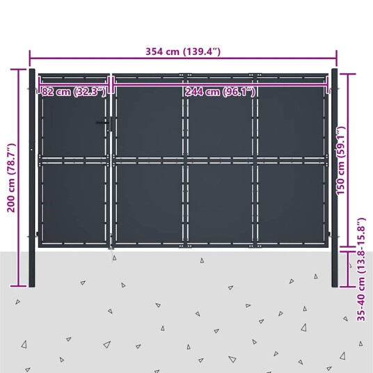  Hageport stål 350x150 cm antrasitt