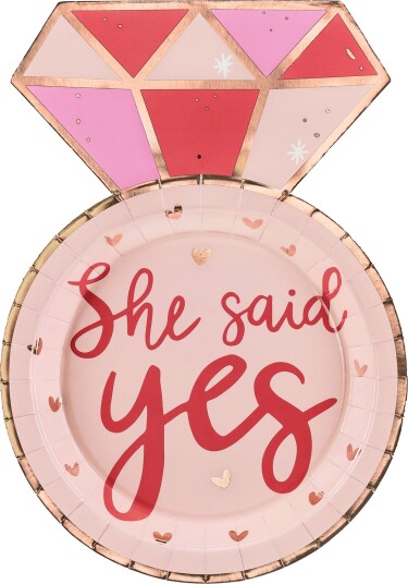 Partydeco Papirtallerkener Diamantring She Said Yes 6-pakning TPP81