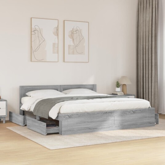  Sengeramme med hodegavl grå sonoma 180x200 cm konstruert tre 8721102855504