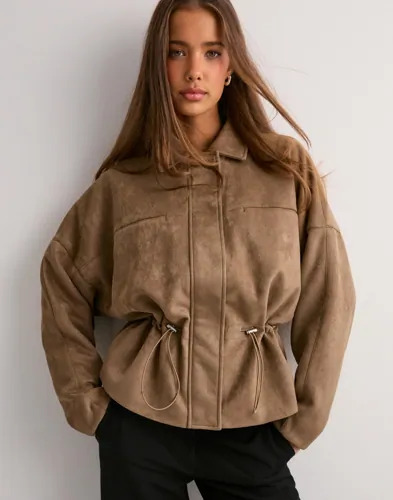 Nelly Beige Drawstring Brushed Collar Jacket