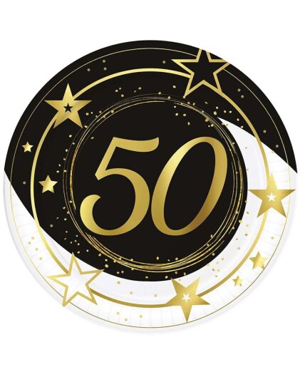 6 stk Svarte og Hvite Papptallerkener 23 cm 50 ÅR 6 stk Svarte og Hvite Papptallerkener 23 cm 50 ÅR
