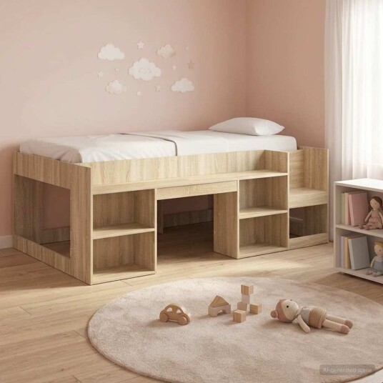 Barneseng med oppbevaring Sonoma eik 90 x 200 cm Konstruert tre Barneseng med oppbevaring Sonoma eik 90 x 200 cm Konstruert tre