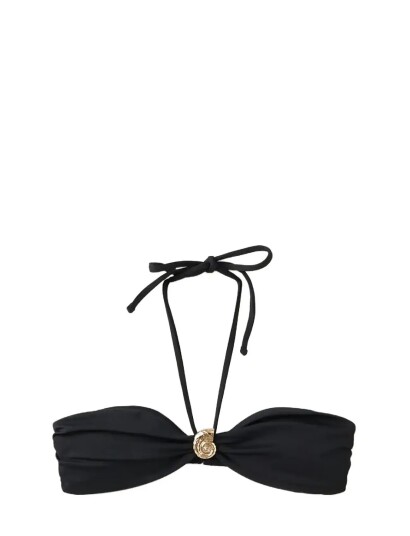 Mango Metallic Detail Bandeau Bikini Top Black M