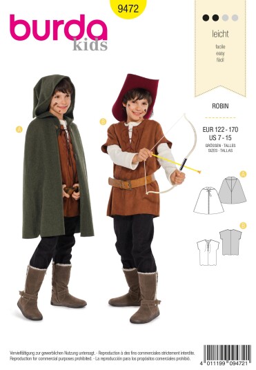 Burda 9472 - Robin hood EUR: 122-170, US: 7-15