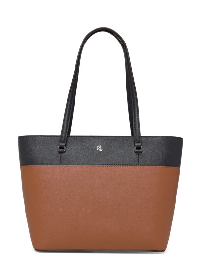 Lauren Ralph Lauren Striped Leather Medium Karly Tote Bag - Brown - ONE SIZE Lauren Ralph Lauren Striped Leather Medium Karly Tote Bag - Brown - ONE SIZE
