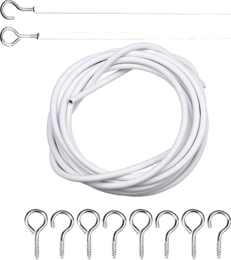 2m hvit gardinkabel gardintråd gardinsnor med 4 par kroker og øyne gardinstangssnor kabel for å henge gardiner