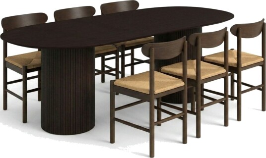 Kopparbo spisegruppe oval 220 cm røkt eik med 6 Elsie spisestoler  