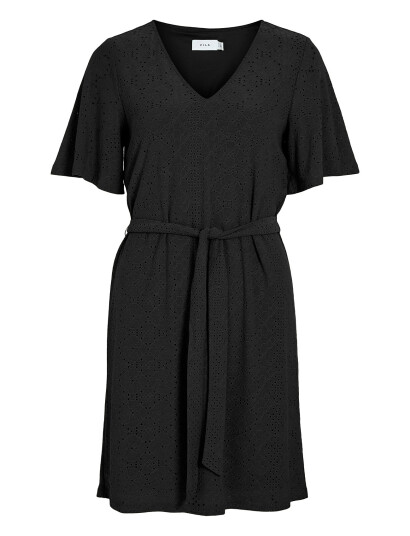 Vila Vikally V-Neck S/S Short Dress - Black - S Vila Vikally V-Neck S/S Short Dress - Black - S
