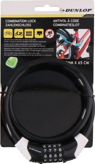 Dunlop Spiral Sykkellås Med Kode 1,0X65 Cm – Svart (1042800)