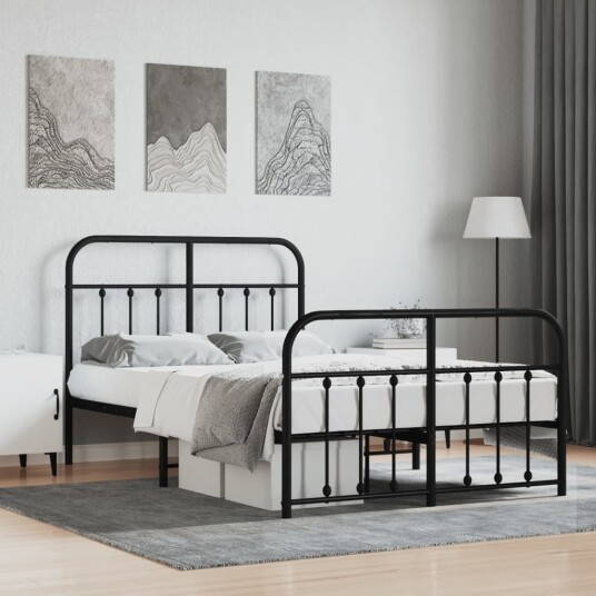 vidaXL Sengeramme i metall med hode- og fotgavl svart 120x200 cm 8720845881375 vidaXL Sengeramme i metall med hode- og fotgavl svart 120x200 cm 8720845881375