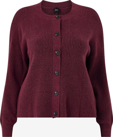 Zizzi Kardigan cAvista L/S Rib Rød
