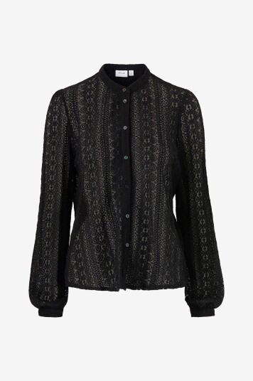Vila - Blondebluse viChikka Lace L/S Shirt - Svart
