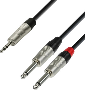 Y-delt kabel 3,5 mm stereo minijack til 2x 6,3 mm mono jack