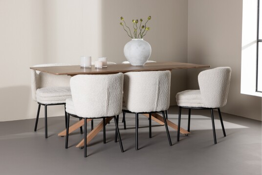 Venture Home Piazza Spisegruppe 180 cm Rektangulær med 6 Agnes stoler Mocca/Hvid