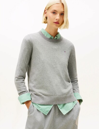 Tommy Hilfiger Co Jersey Stitch Ls C Nk Swt Grey S
